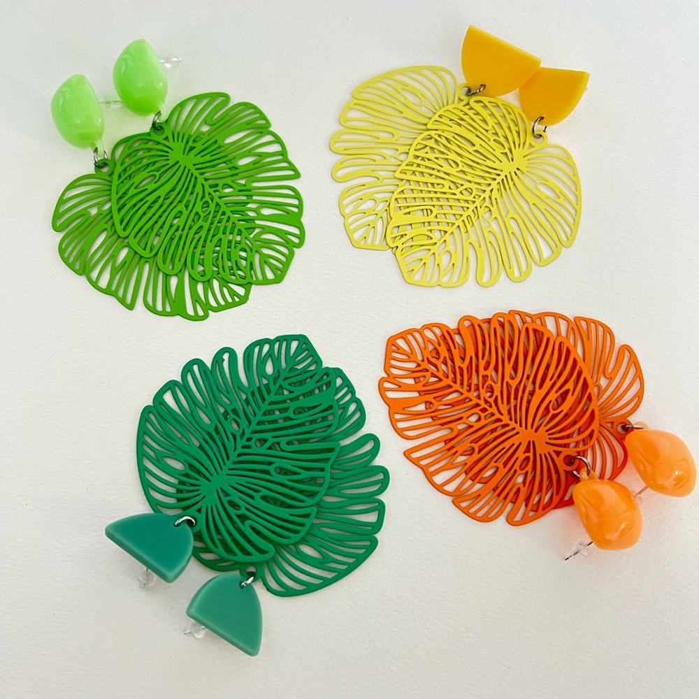 Colorful Leaf Earrings - Pop-of-color Statement Earrings - Summer Earrings